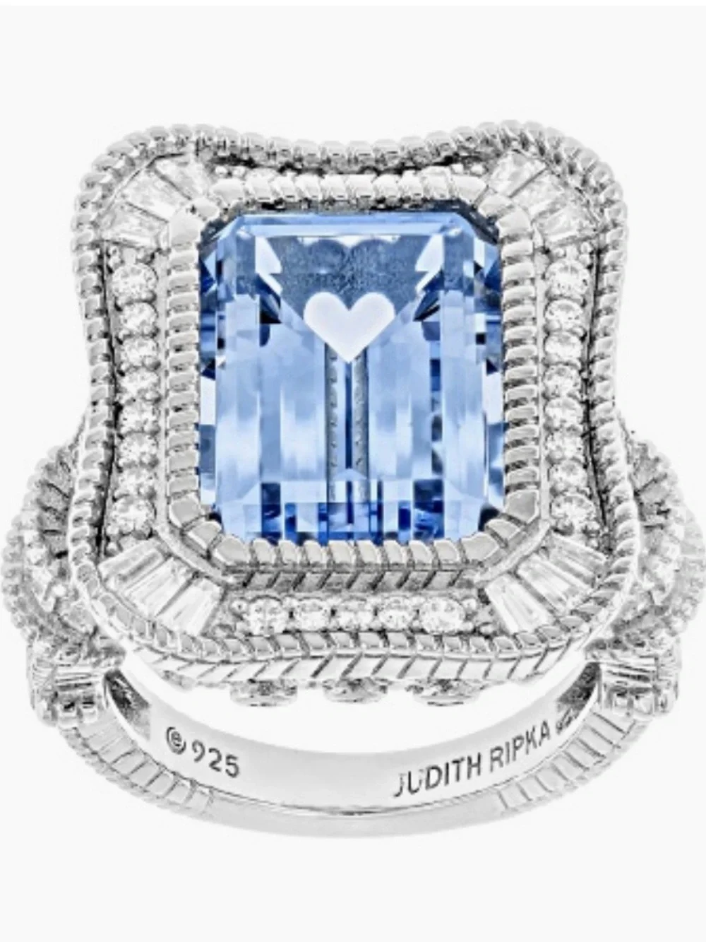 Judith Ripka Lab Blue Spinel, Rhodium Over Sterling Silver Princess Ring, size 6
